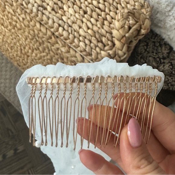 High-Quality Cathedral Length Wedding Veil Scattered Pearls - Picture 6 of 7